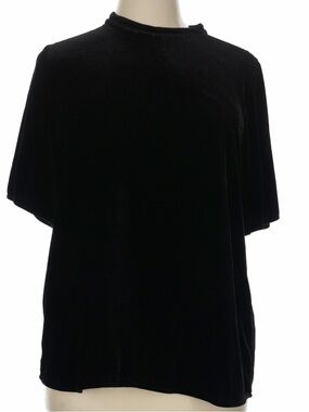 Eileen Fisher Black mock neck linen Short Sleeve Tee